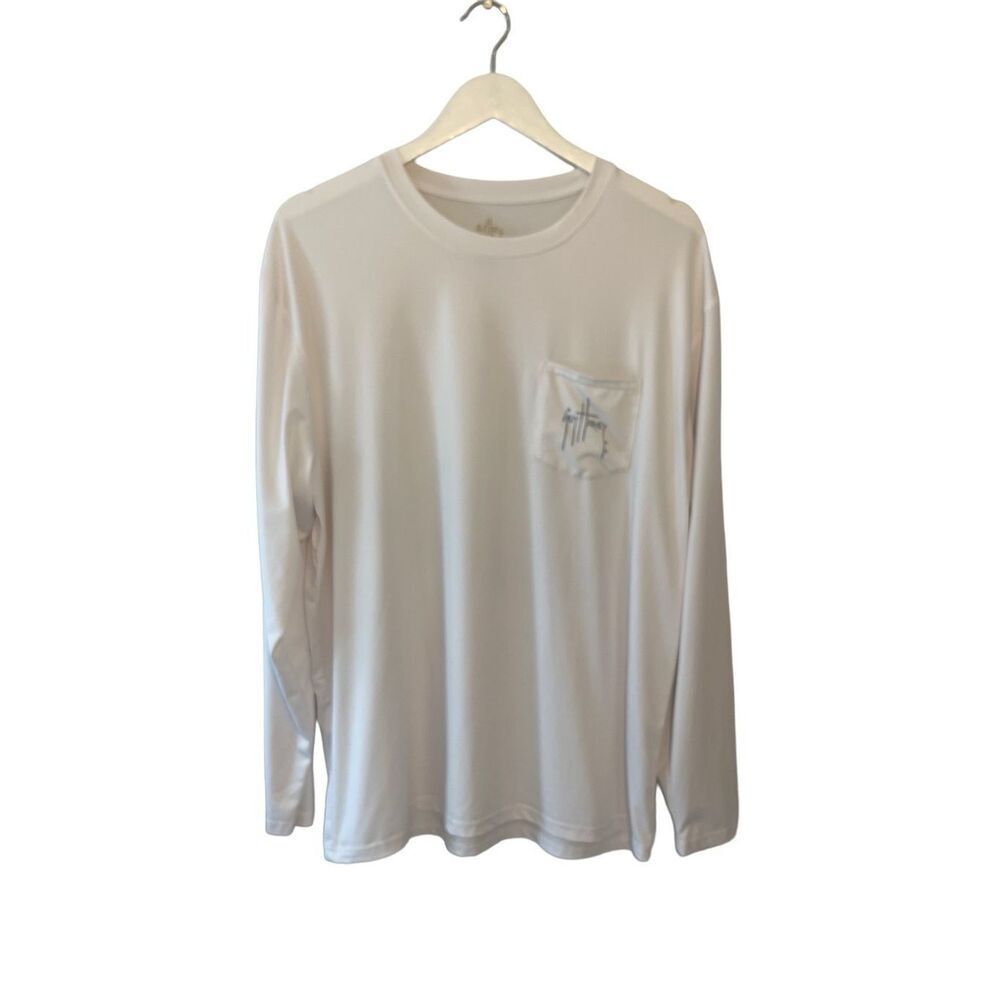 Guy Harvey long sleeve white performance t-shirt with back fish graphic - L